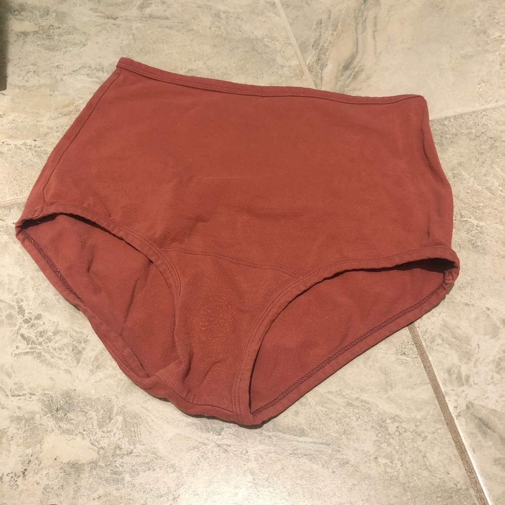 2 MEDIUM Arq high waisted underwear, rose quartz & toffee